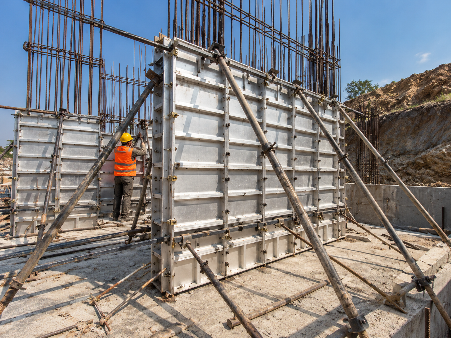 Aluminium formwork panels ready for a construction project